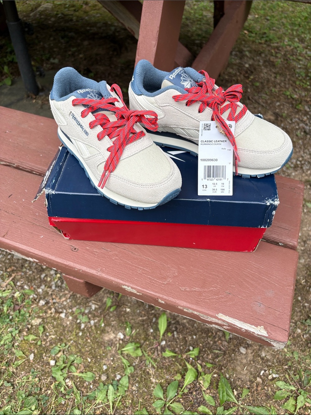 Reebok Kids Classic Sneakers in Cream with Red and Navy Accents